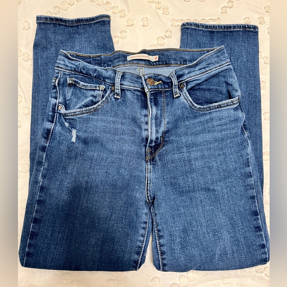 Womens Levis High Rise Straight Crop Jeans